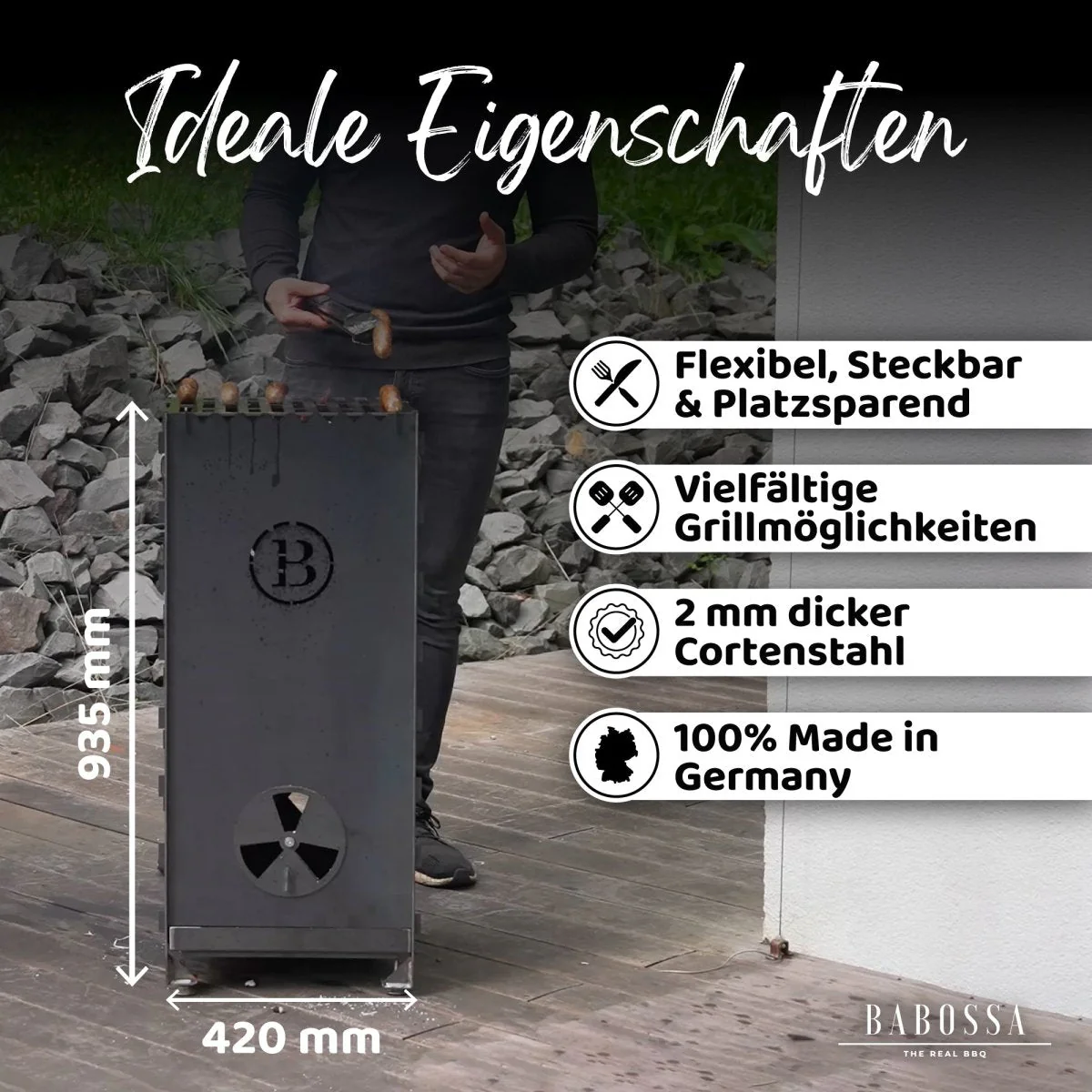 Feuertonne | Premium Cortenstahl | Steckbar | Höhenverstellbar | Hitzesteuerung - Image 4